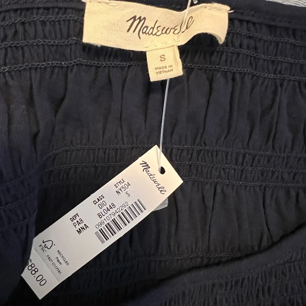 Madewell NWT Smocked Boatneck Top Navy‎ Small